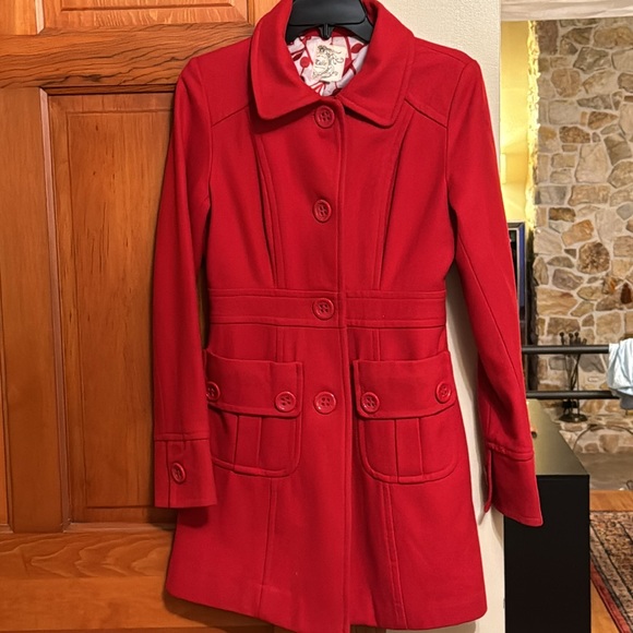 VintageTulle Red Wool Peacoat with Cherry 🍒 Lining - Picture 5 of 6